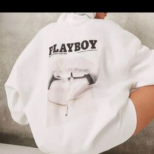Playboy White Hoodie with Graphic Print